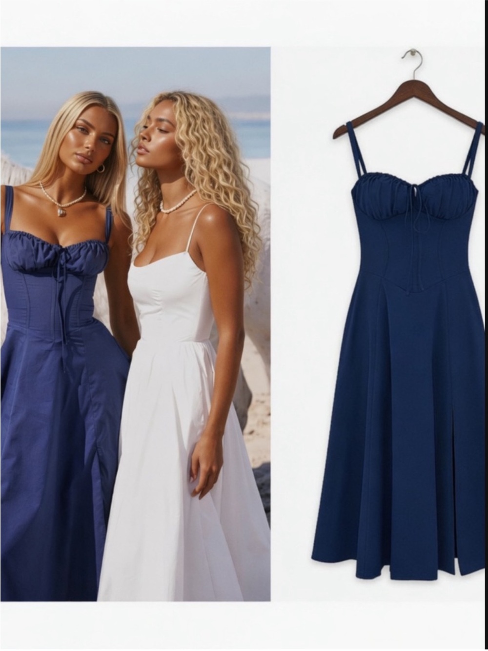 HOUSE OF CB 'Carmen' Navy Blue Cotton Bustier Sundress sz Small(Plus) US4-6 $299
